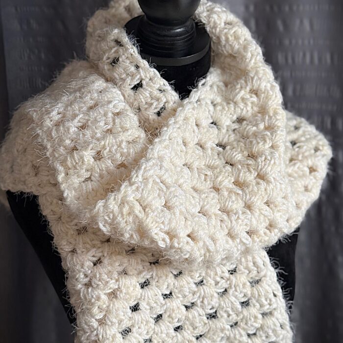 Up close look at the stitch detail on the Soft Simplicity Crochet Scarf