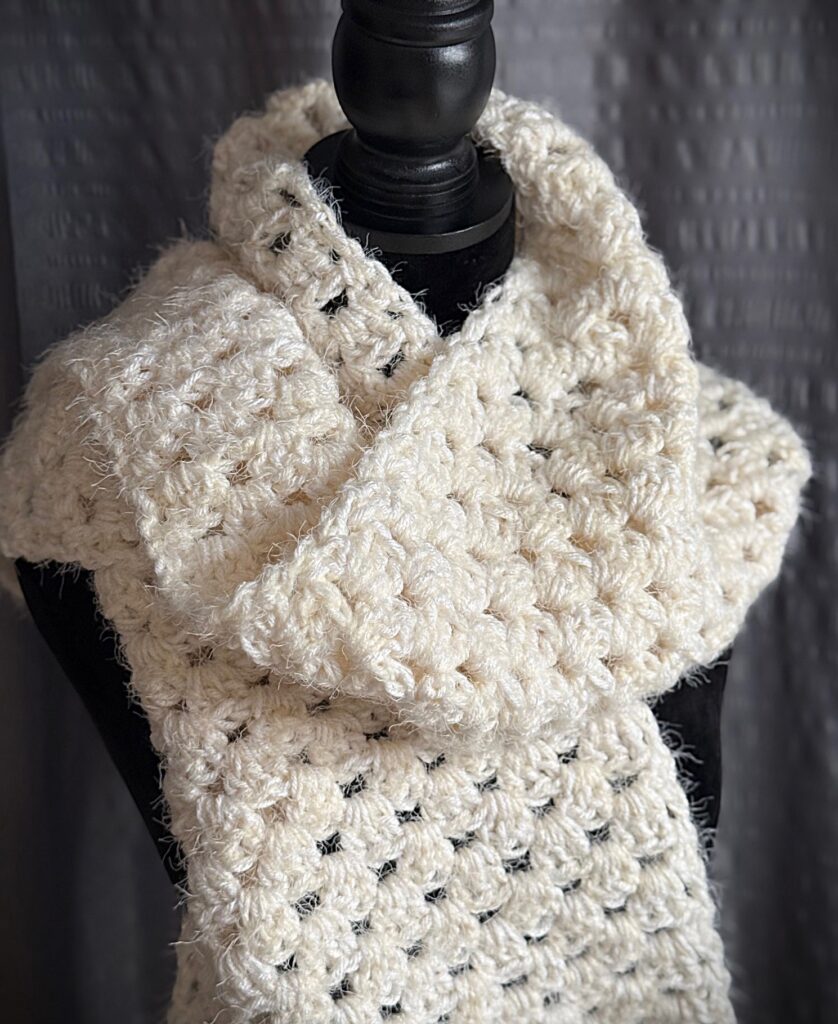 Up close look at the stitch detail on the Soft Simplicity Crochet Scarf